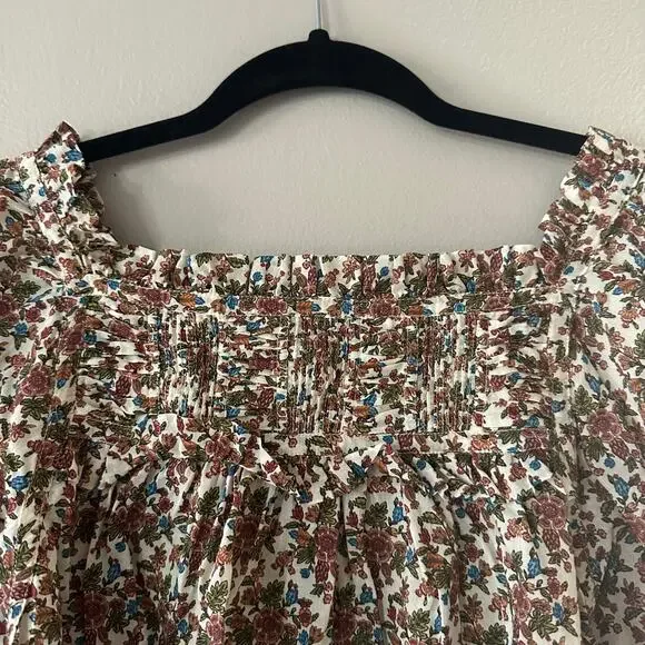 Doen Agotha Floral Blouse Size Medium Creme Forest Floral - Picture 8 of 8